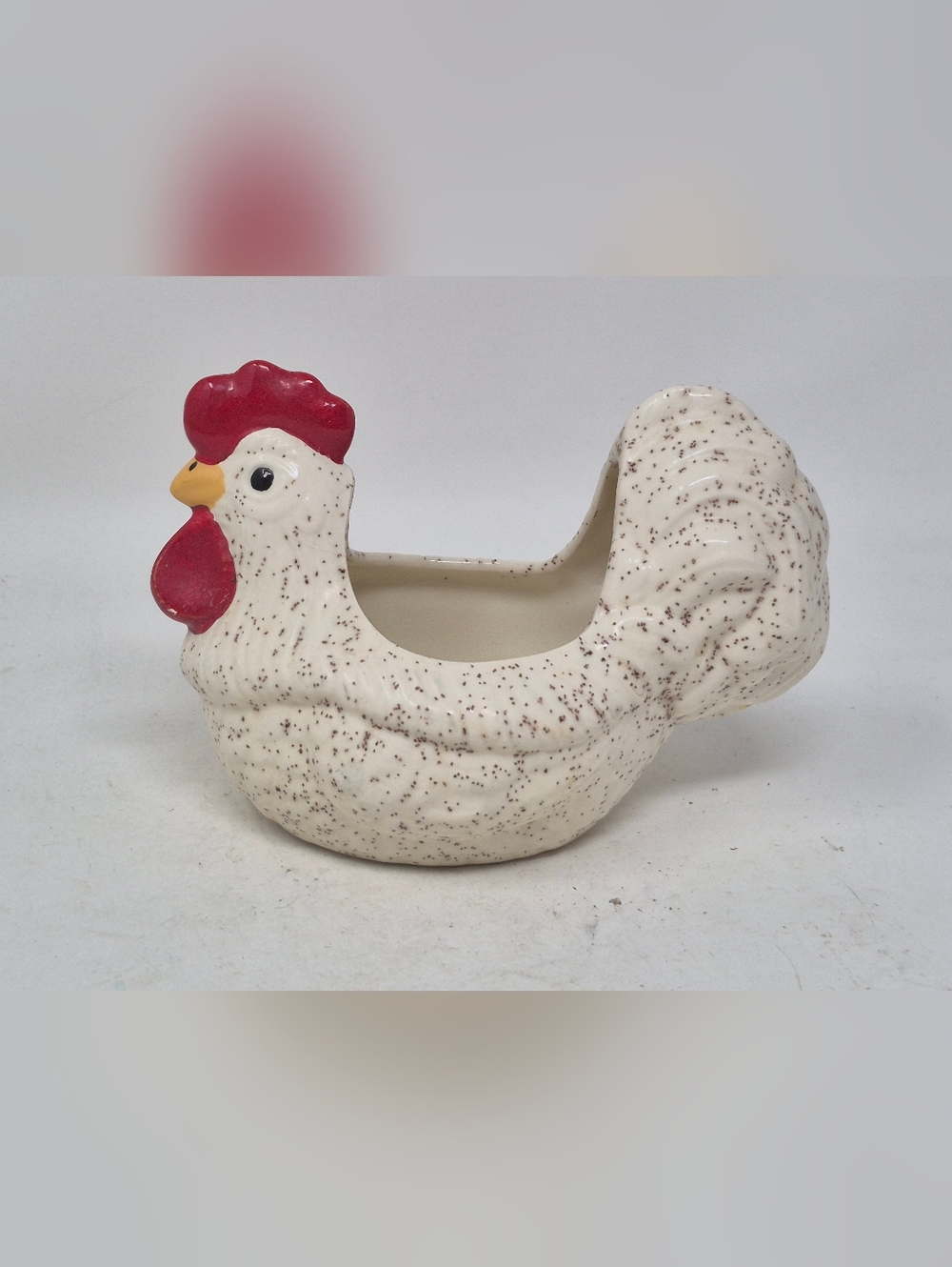 Vintage Ceramic Small Rooster Planter With Brown Speckled Glaze